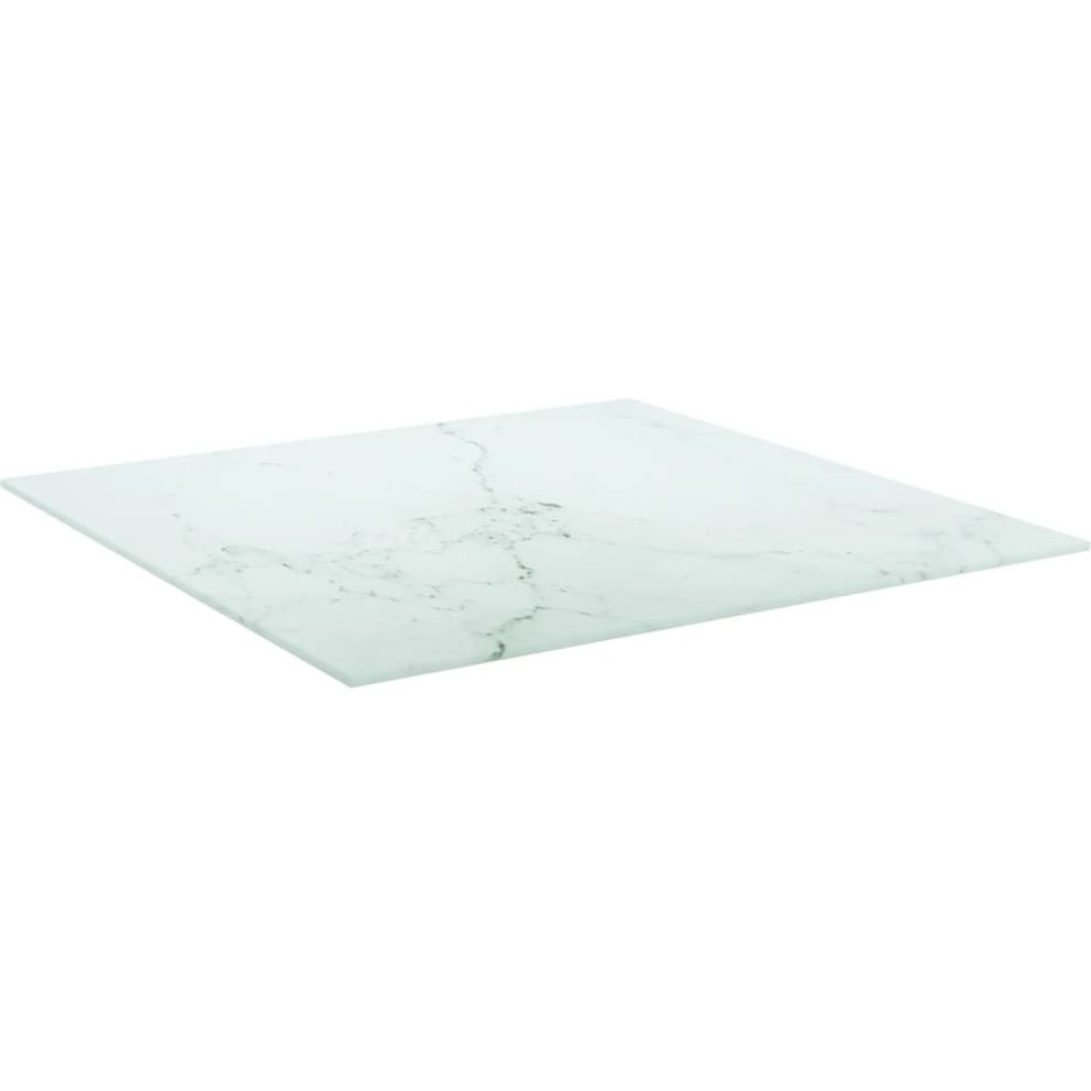 vidaXL Table Top White 23.6&quotx23.6" 0.2" Tempered Glass with Marble Design