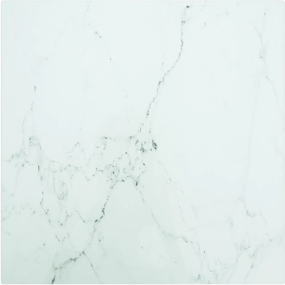 vidaXL Table Top White 15.7&quotx15.7" 0.2" Tempered Glass with Marble Design