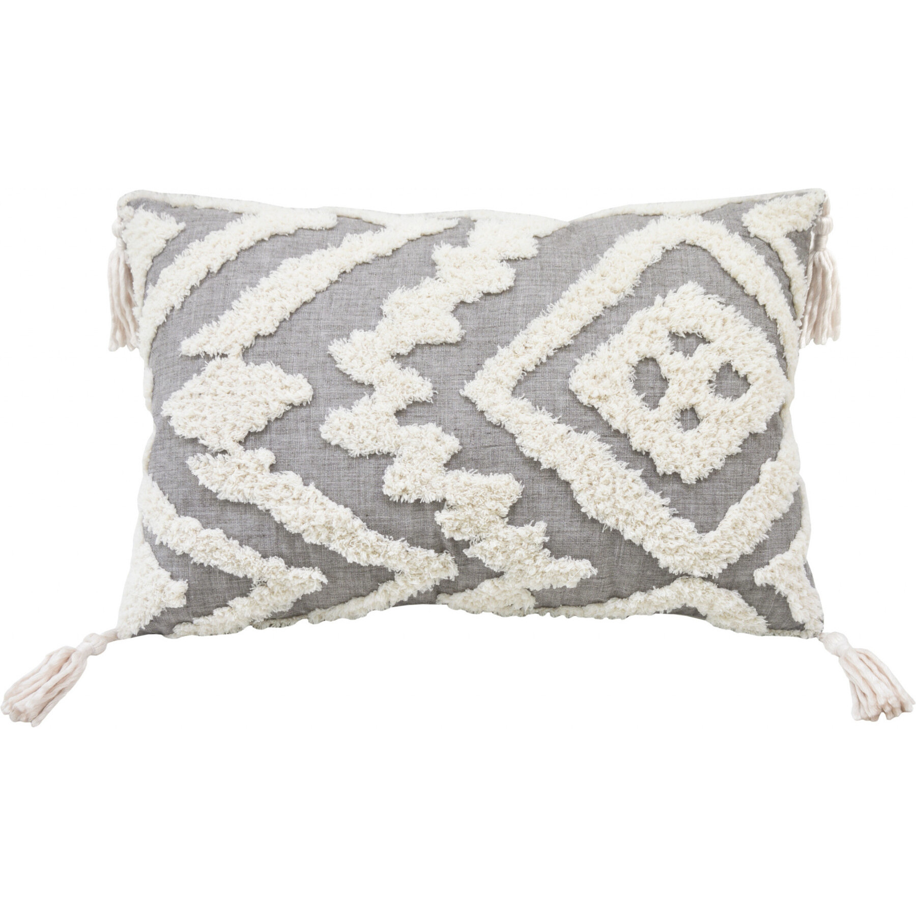 13" X 20" Grey And White Abstract Zippered Polyester Throw Pillow With Tassels