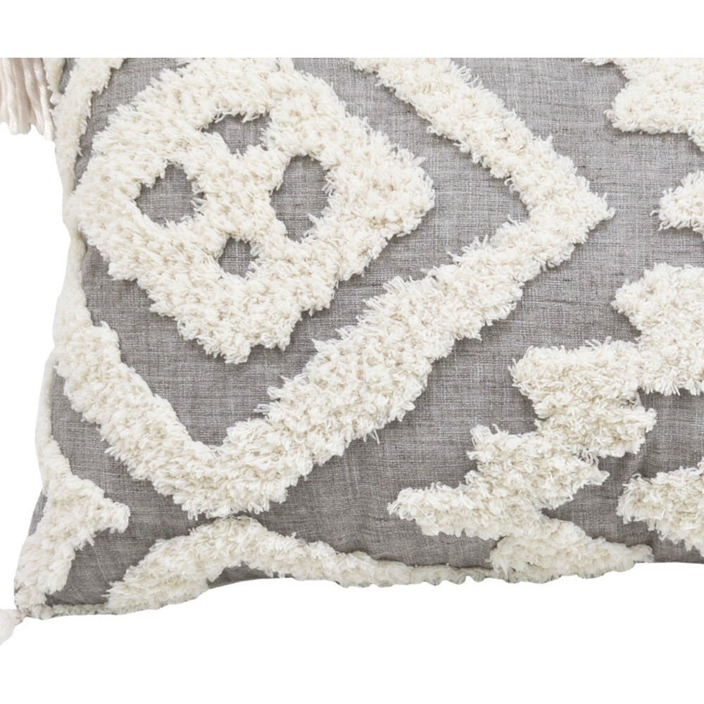 13" X 20" Grey And White Abstract Zippered Polyester Throw Pillow With Tassels