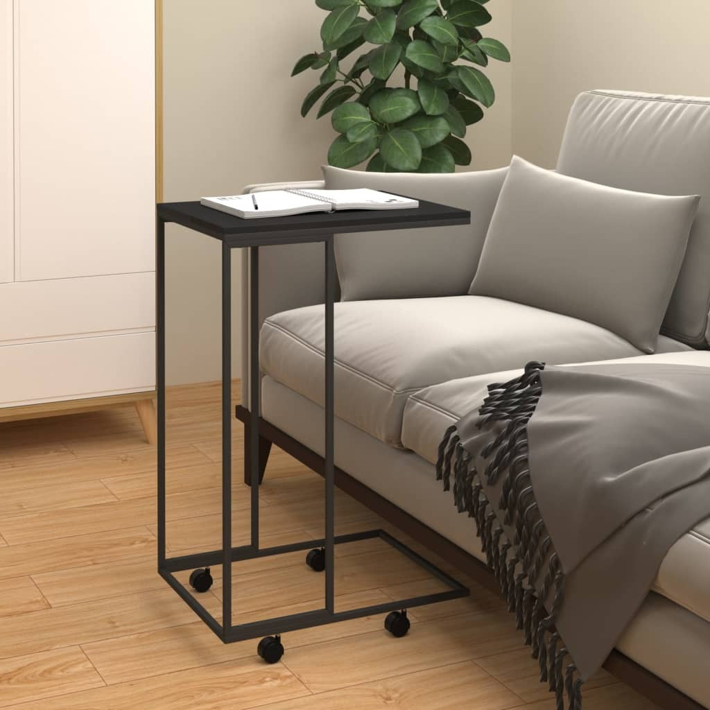 vidaXL Side Table with Wheels Black 15.7&quotx11.8&quotx25" Engineered Wood