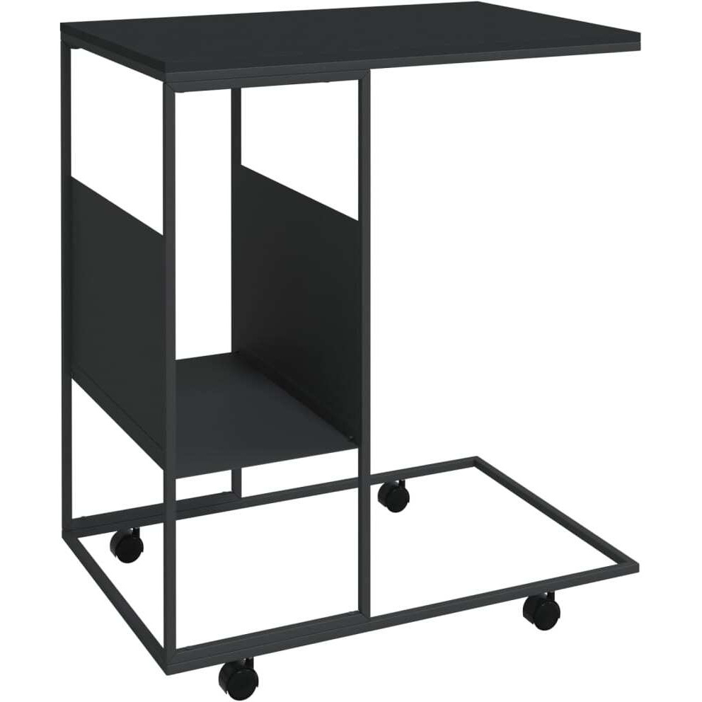 vidaXL Side Table with Wheels Black 21.7&quotx14.2&quotx25" Engineered Wood