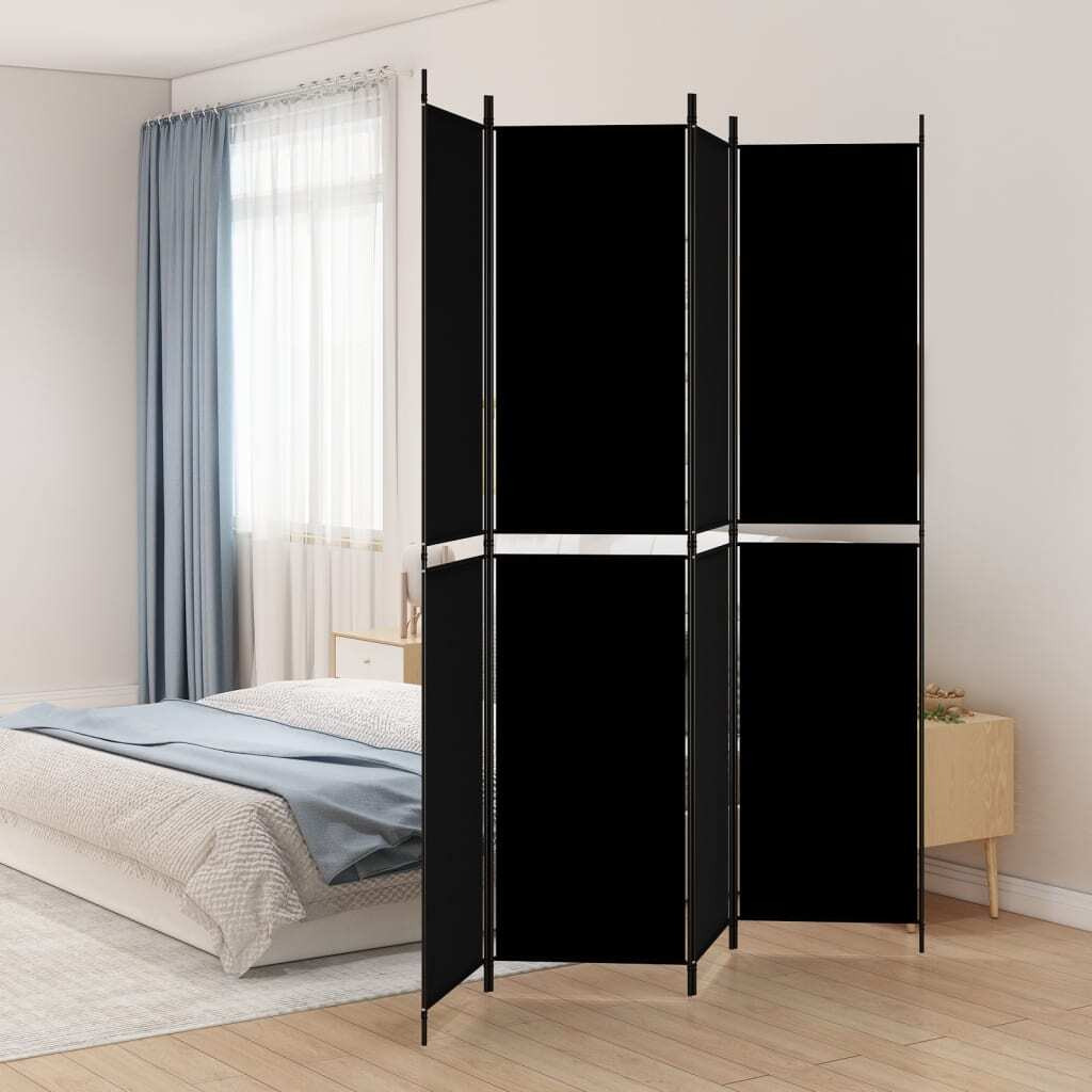 vidaXL 4-Panel Room Divider Black 78.7&quotx86.6" Fabric