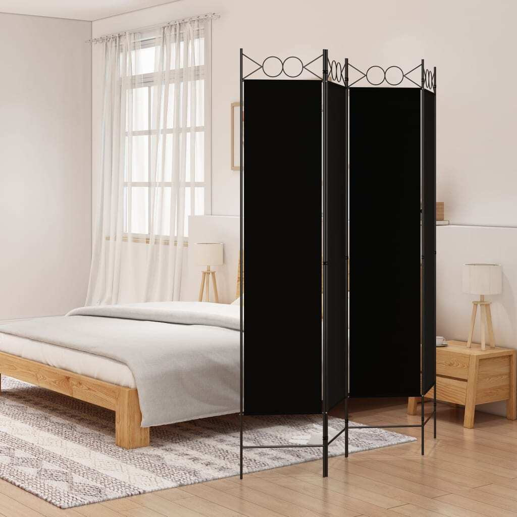 vidaXL 4-Panel Room Divider Black 63&quotx78.7" Fabric