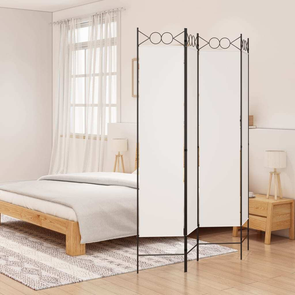 vidaXL 4-Panel Room Divider White 63&quotx78.7" Fabric