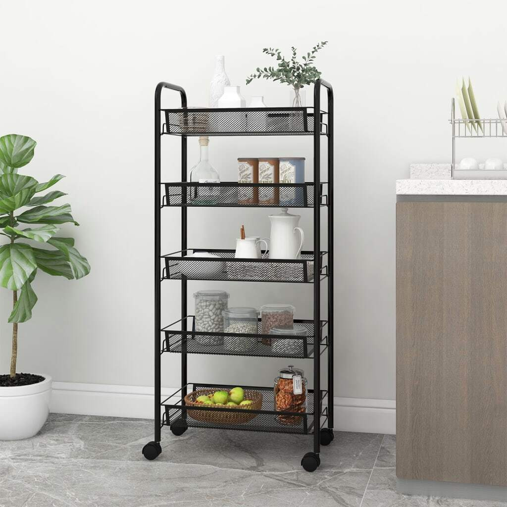 vidaXL 5-Tier Kitchen Trolley Black 18.1&quotx10.2&quotx41.3" Iron