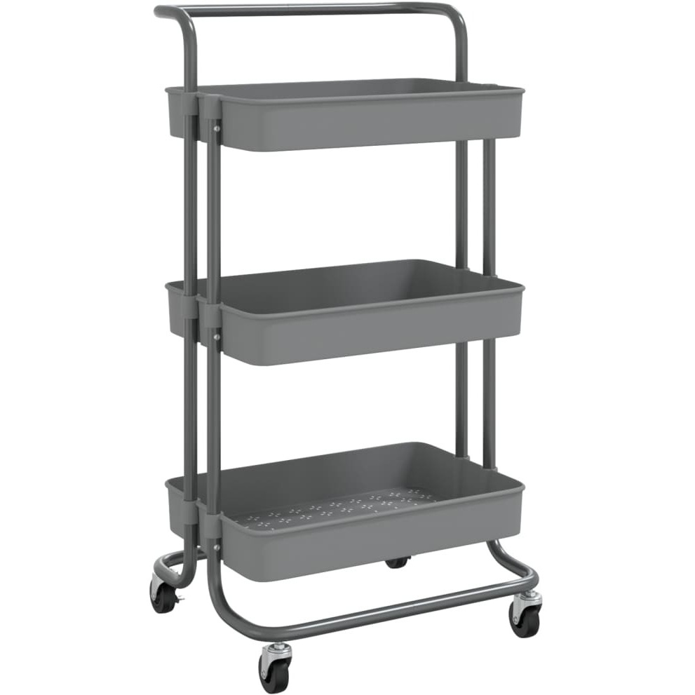 vidaXL 3-Tier Kitchen Trolley Gray 16.5&quotx13.8&quotx33.5" Iron and ABS