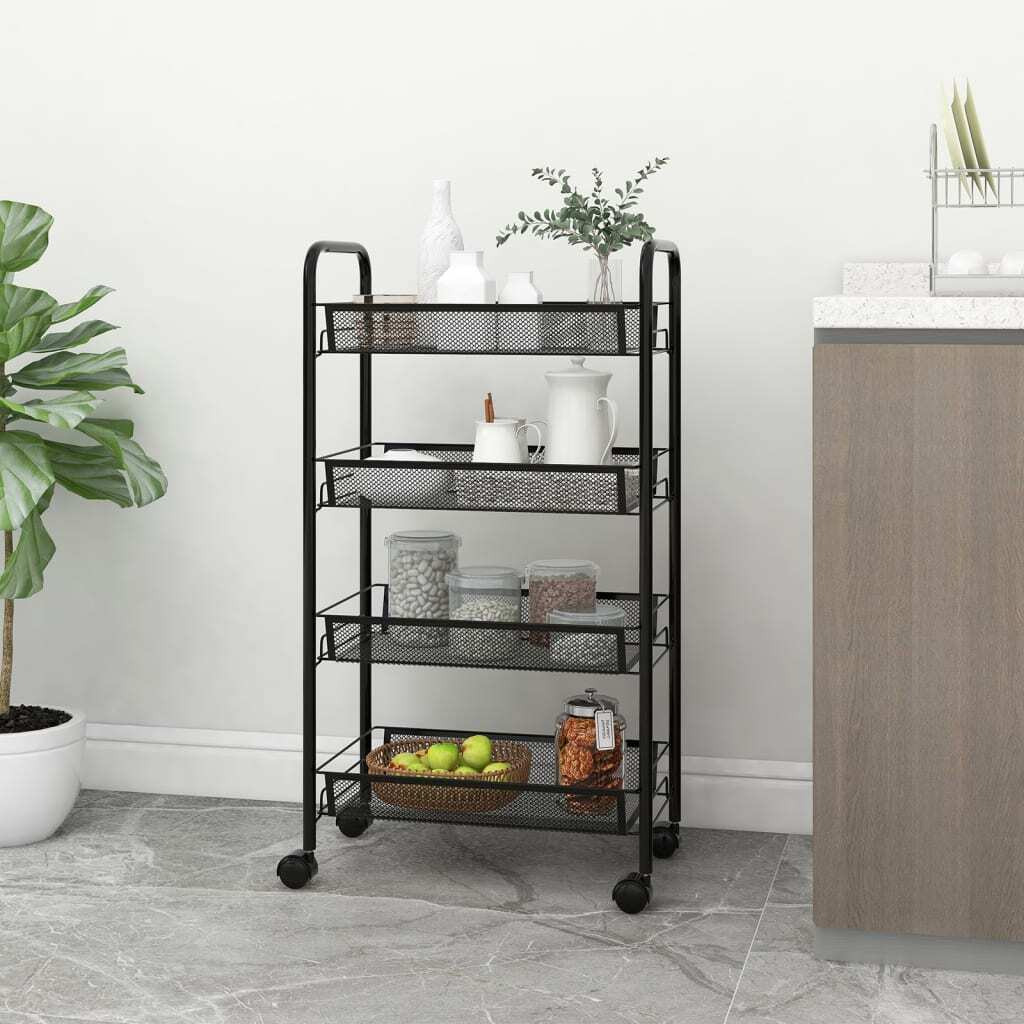 vidaXL 4-Tier Kitchen Trolley Black 18.1&quotx10.2&quotx33.5" Iron
