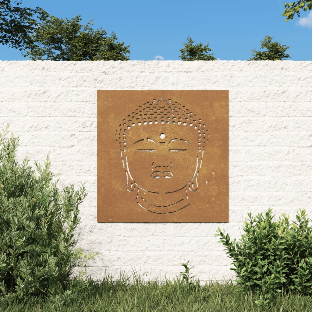 vidaXL Patio Wall Decoration 21.7&quotx21.7" Corten Steel Buddha Head Design