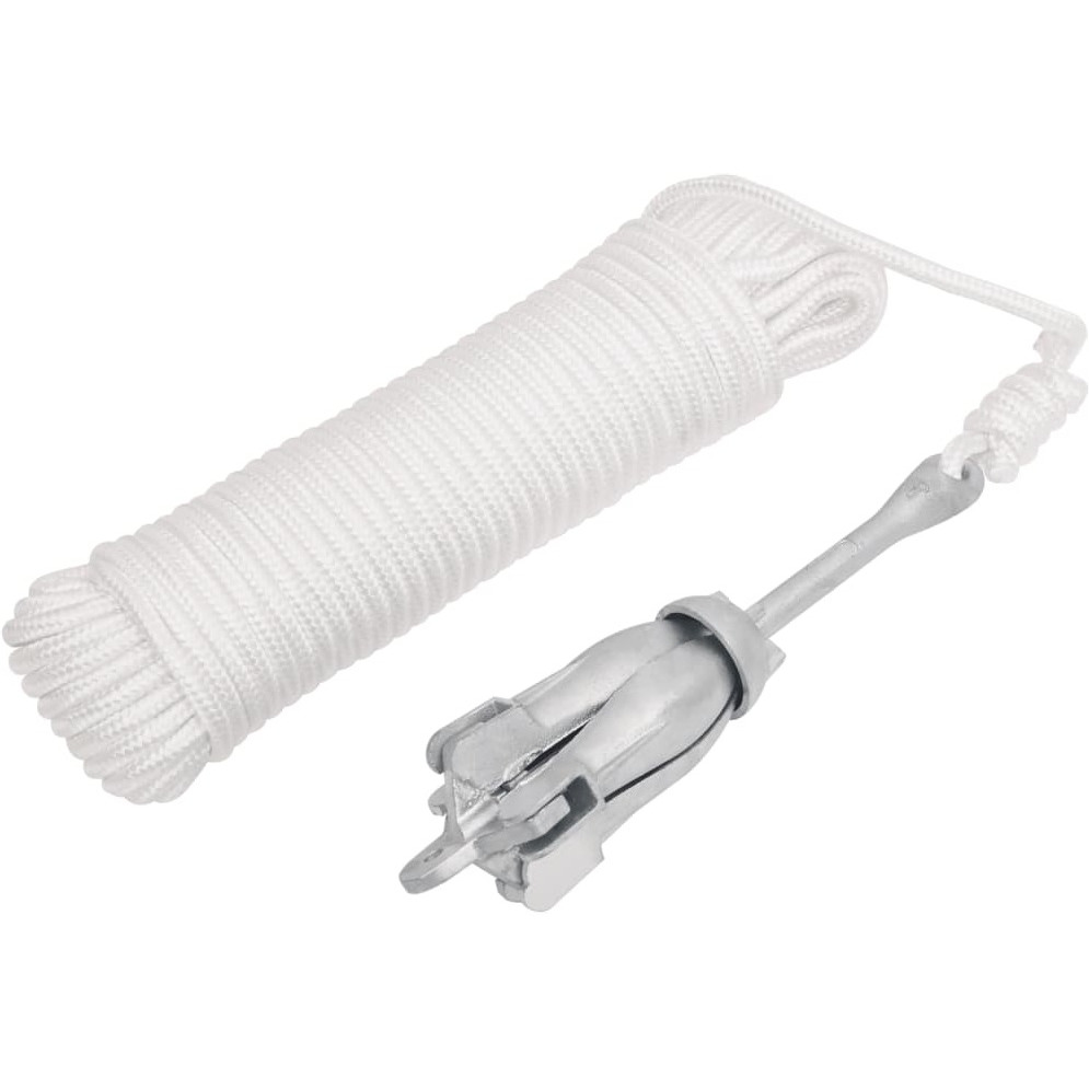 vidaXL Folding Anchor with Rope Silver 3.3 lb Malleable Iron