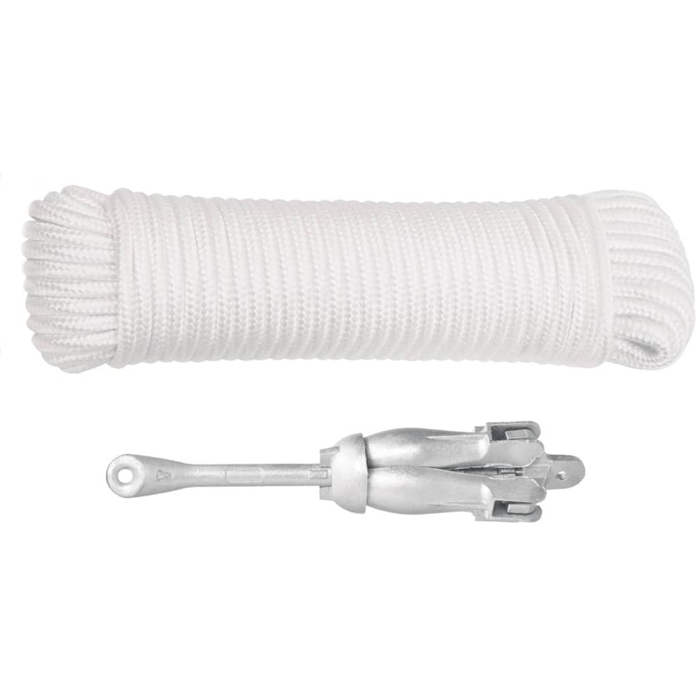 vidaXL Folding Anchor with Rope Silver 3.3 lb Malleable Iron