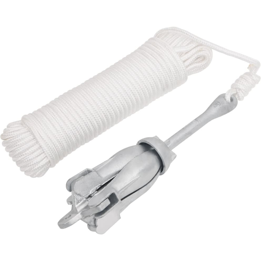 vidaXL Folding Anchor with Rope Silver 5.5 lb Malleable Iron