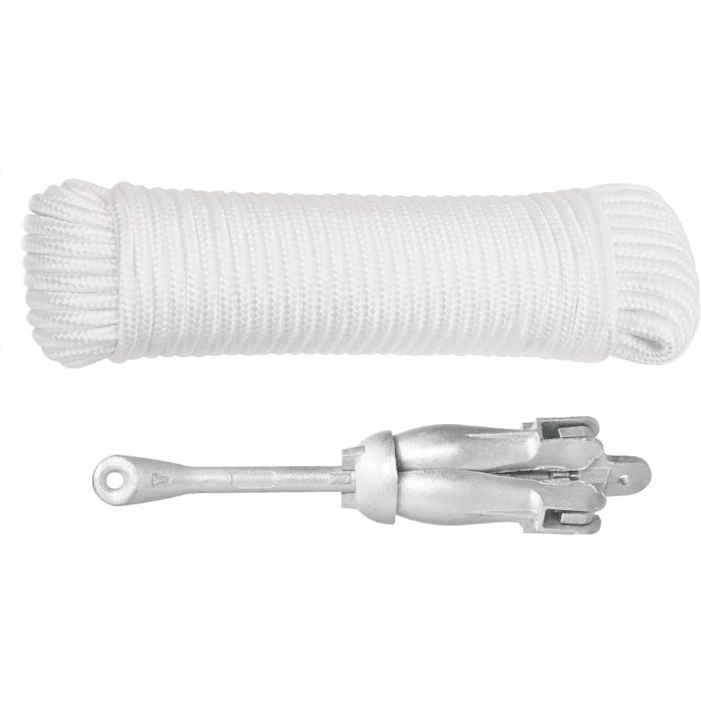 vidaXL Folding Anchor with Rope Silver 5.5 lb Malleable Iron