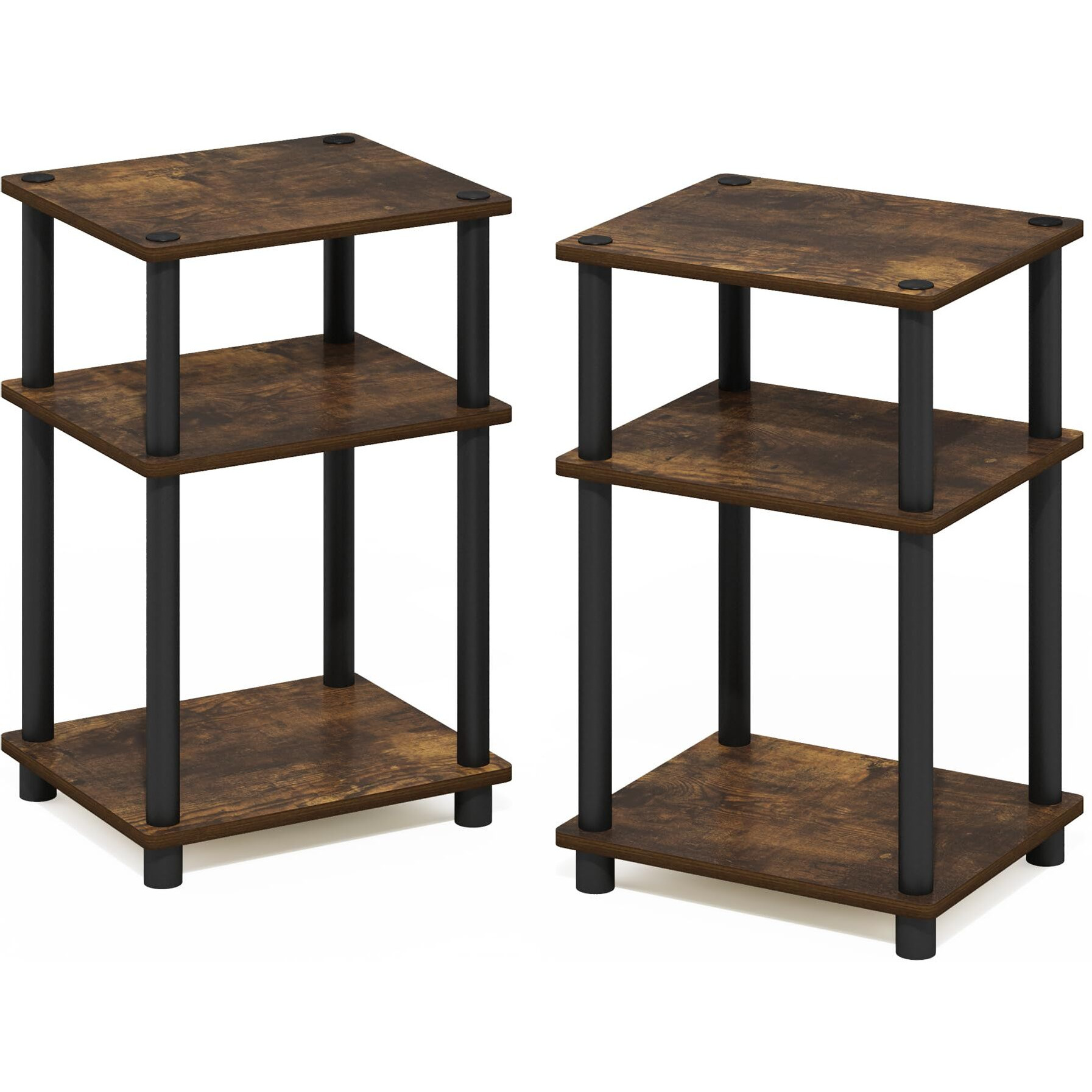 Just 3-Tier Turn-N-Tube End Table, 2-Pack, Amber Pine/Black