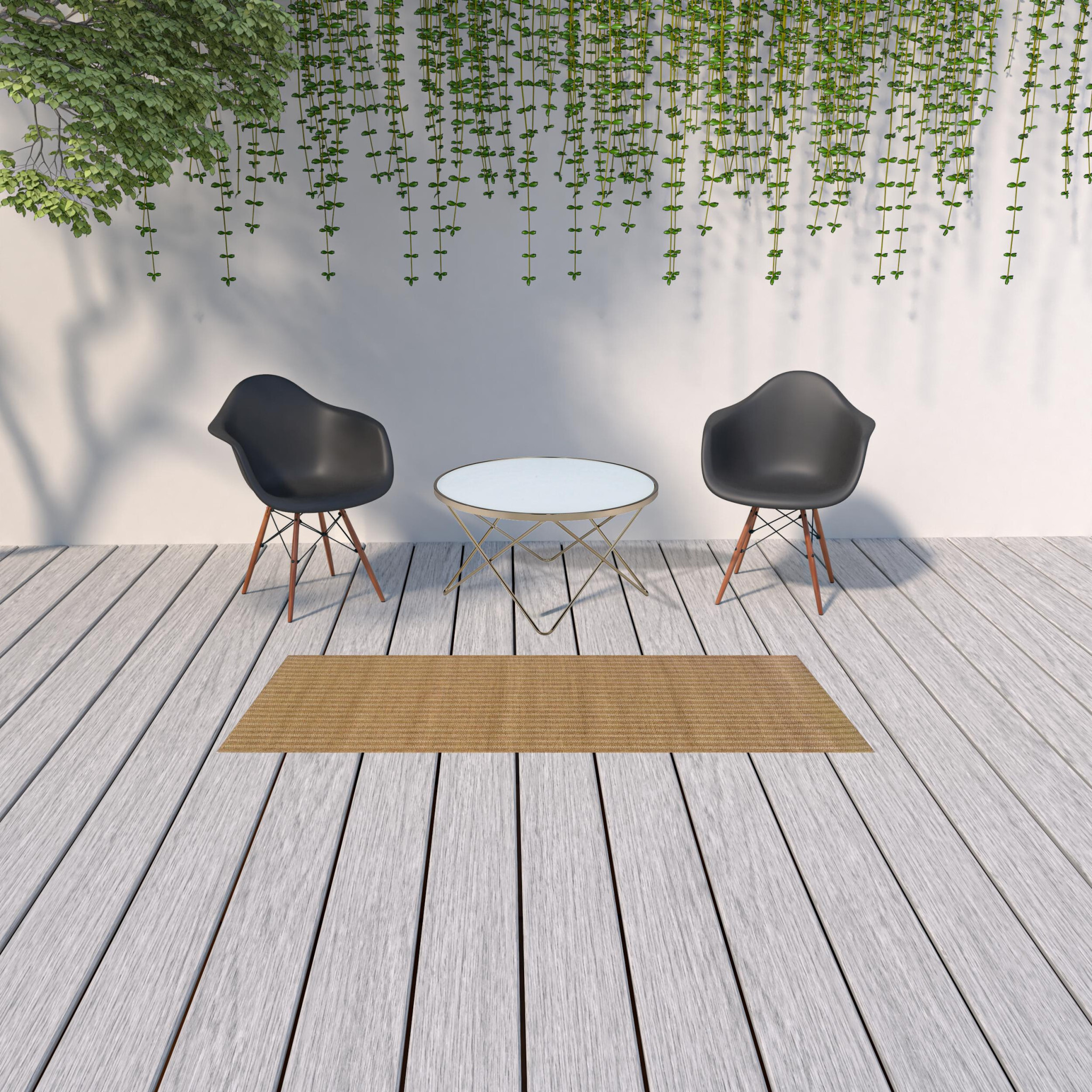 2 X 8 Tan Striped Stain Resistant Indoor Outdoor Area Rug