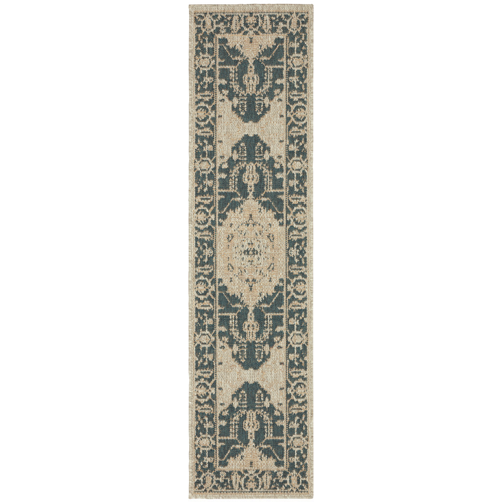 2 X 8 gray Oriental Stain Resistant Indoor Outdoor Area Rug