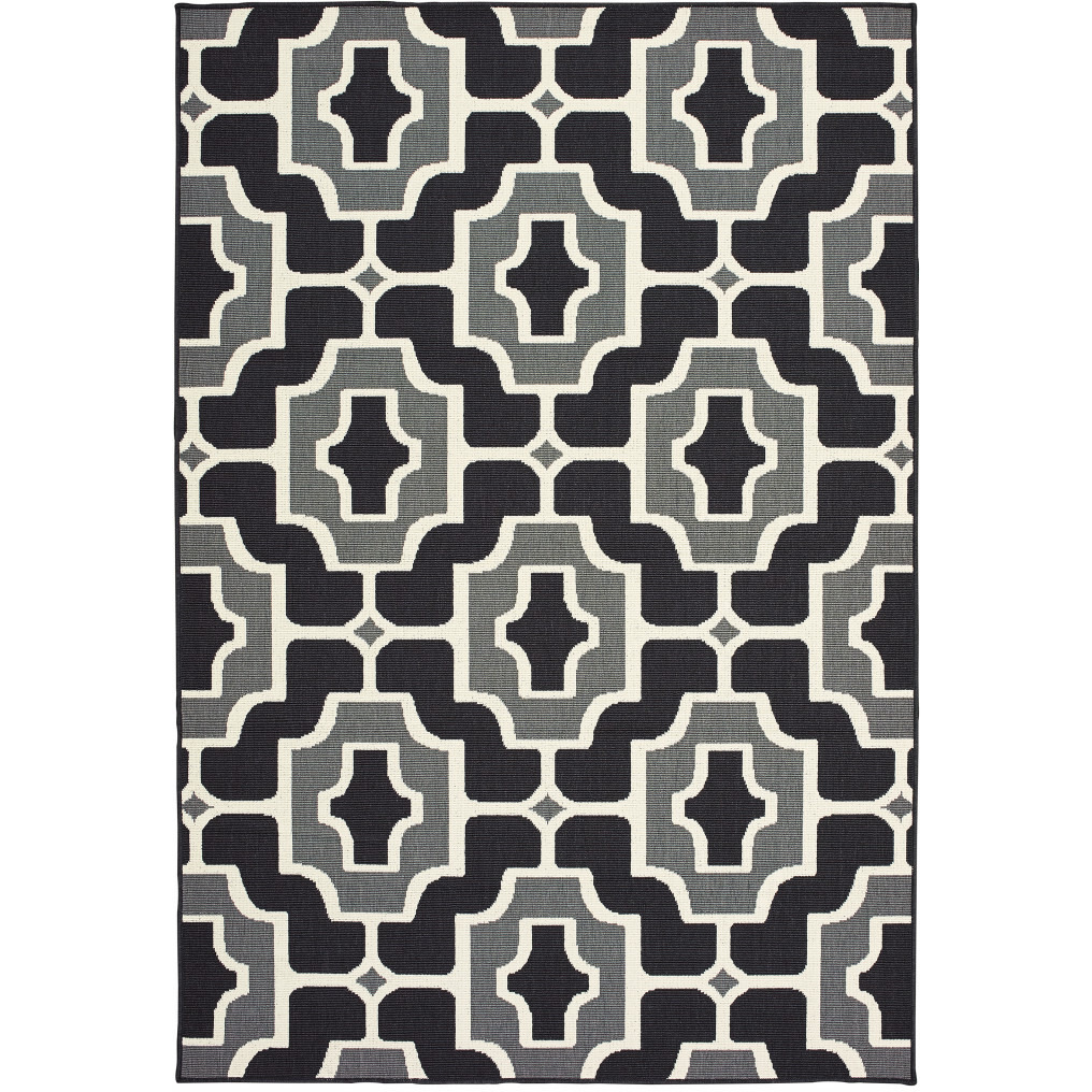 2 X 4 Black and gray geometric Stain Resistant Indoor Outdoor Area Rug