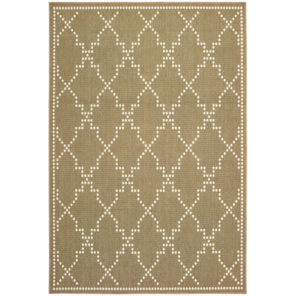 2 X 4 Tan geometric Stain Resistant Indoor Outdoor Area Rug
