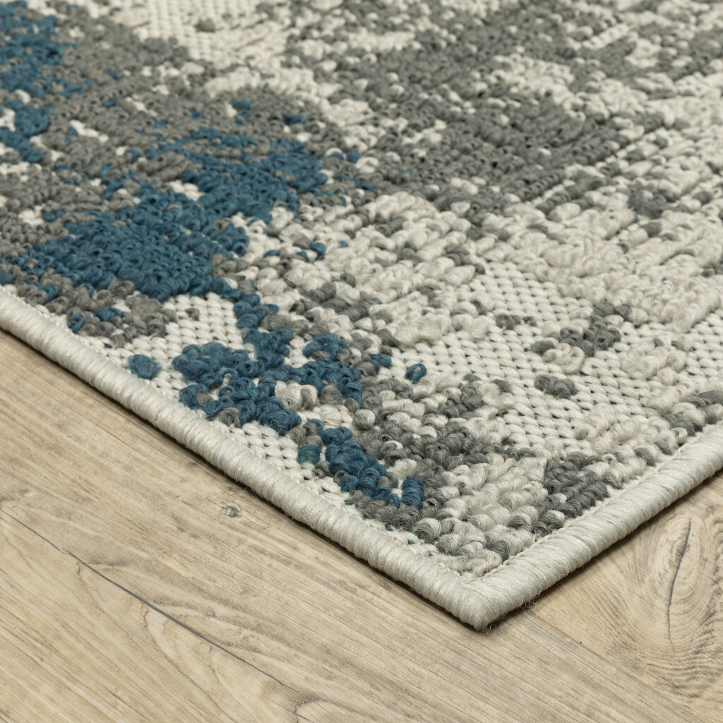 2 X 7 Blue and Beige Abstract Stain Resistant Indoor Outdoor Area Rug