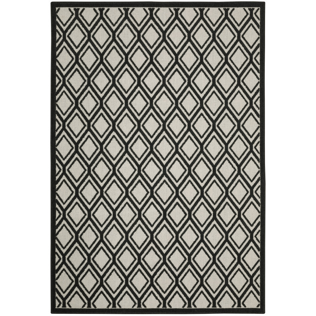 3 X 5 Beige and Black geometric Stain Resistant Indoor Outdoor Area Rug