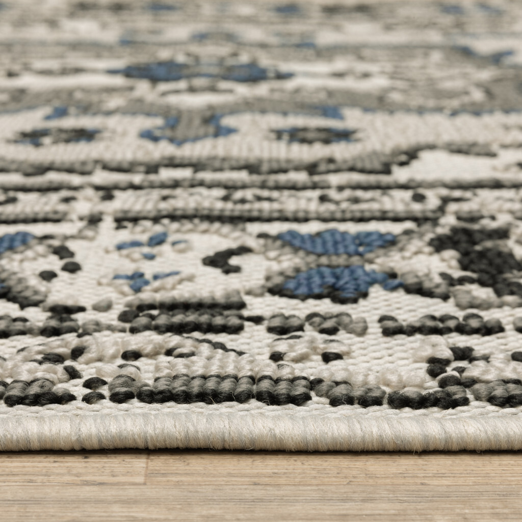 3 X 5 Blue and Beige Oriental Stain Resistant Indoor Outdoor Area Rug