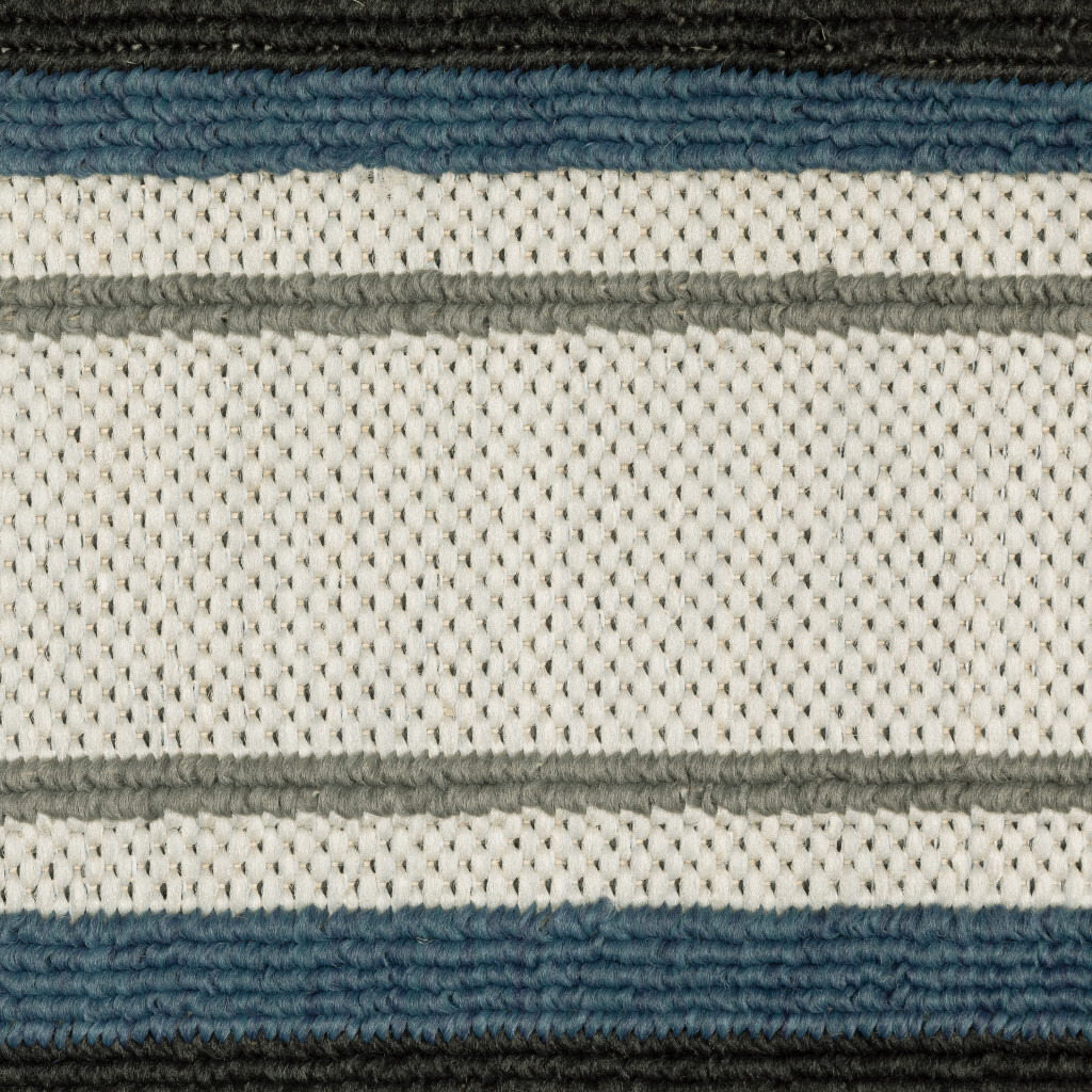 2 X 7 Blue and Beige geometric Stain Resistant Indoor Outdoor Area Rug