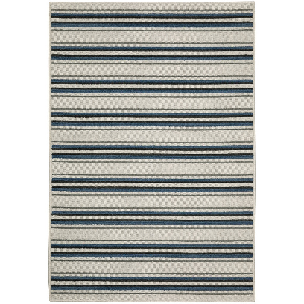 3 X 5 Blue and Beige geometric Stain Resistant Indoor Outdoor Area Rug