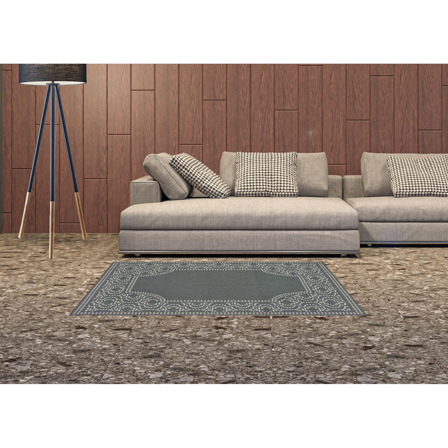 2 X 4 gray and Ivory Stain Resistant Indoor Outdoor Area Rug