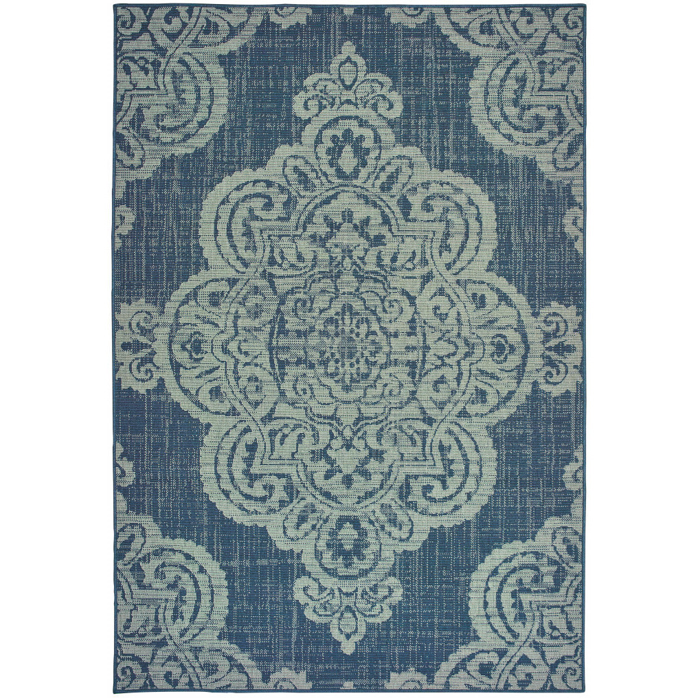 2 X 4 Blue Oriental Stain Resistant Indoor Outdoor Area Rug