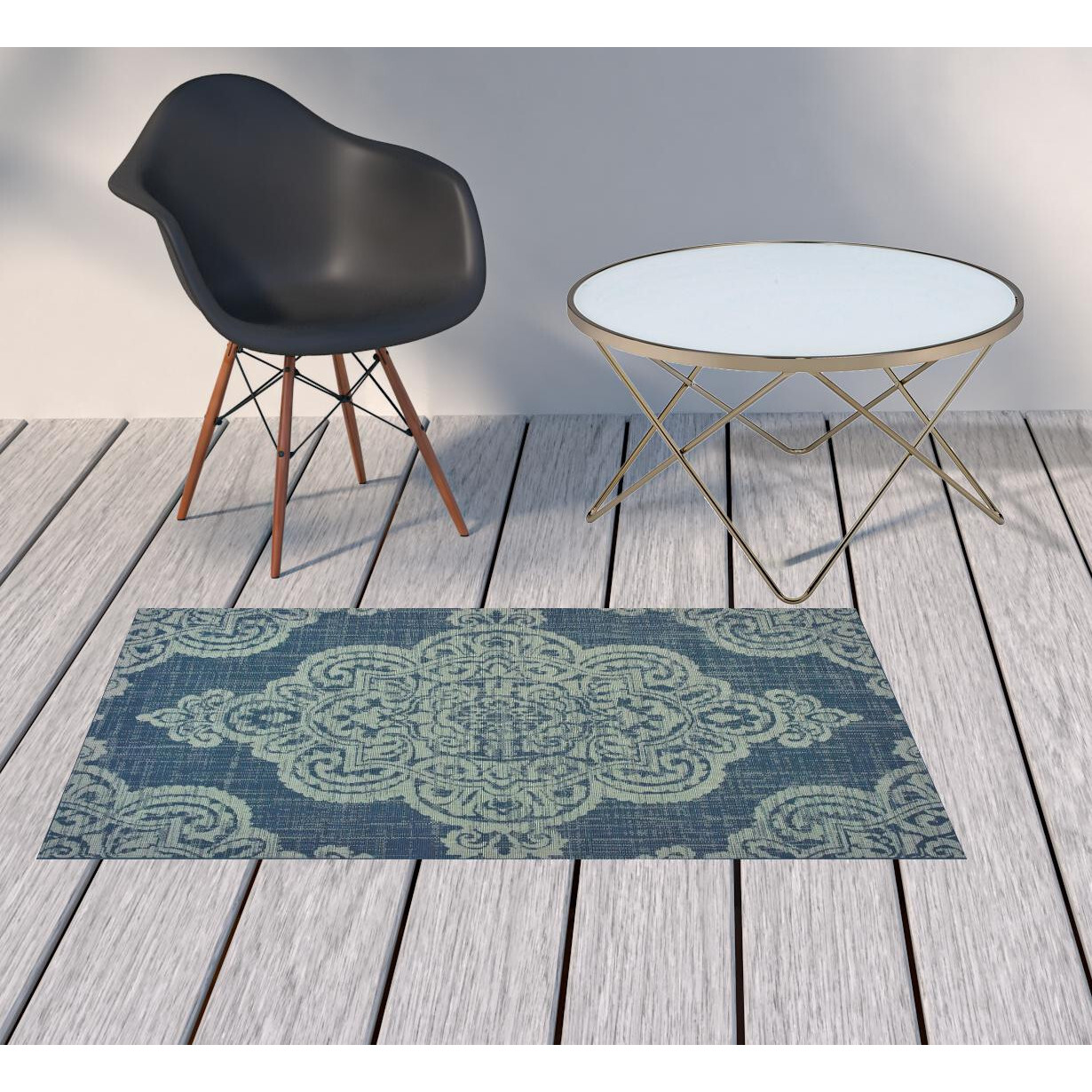 2 X 4 Blue Oriental Stain Resistant Indoor Outdoor Area Rug