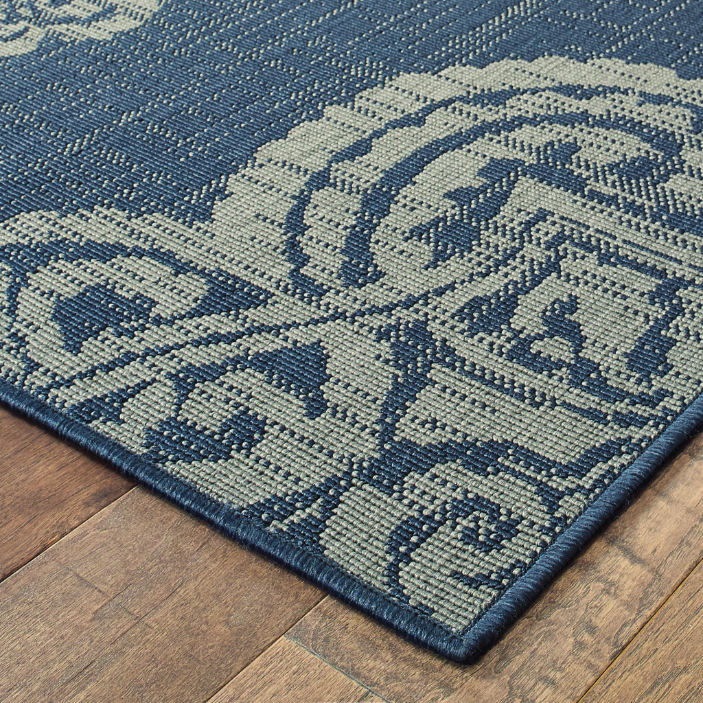 2 X 4 Blue Oriental Stain Resistant Indoor Outdoor Area Rug