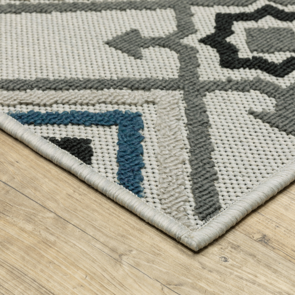 3 X 5 Blue and Beige Oriental Stain Resistant Indoor Outdoor Area Rug