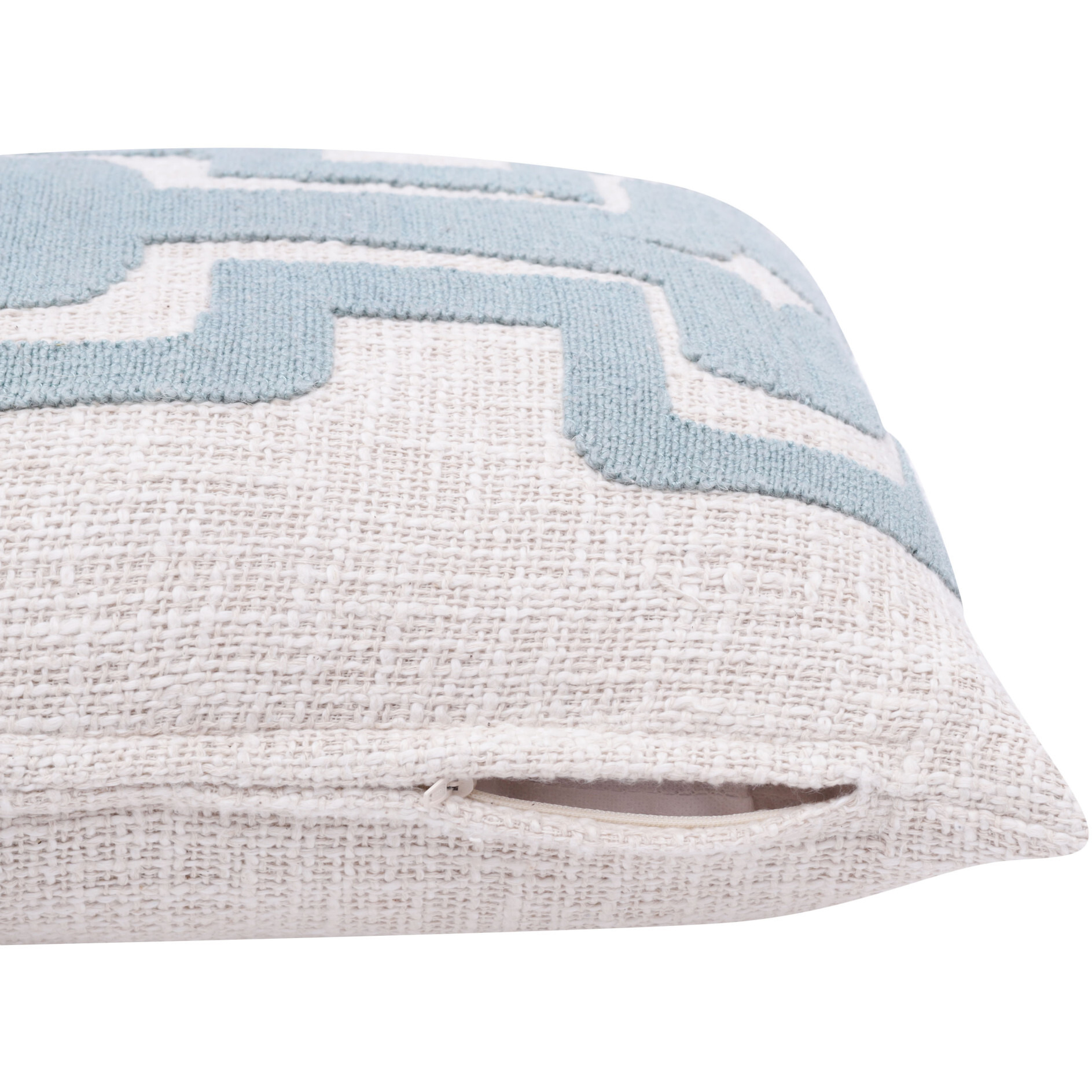 16 X 24 Light Blue And Ivory 100% cotton geometric Zippered Pillow