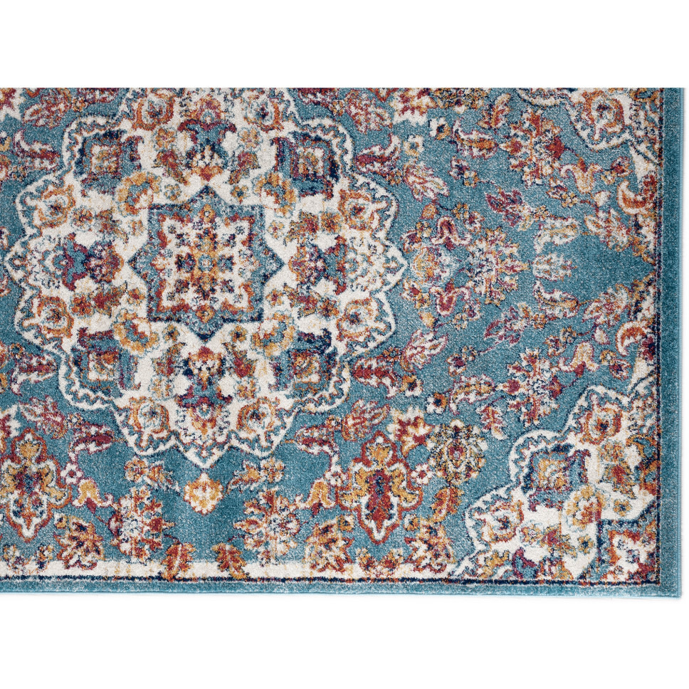 2' x 3' Blue and Orange Medallion Power Loom Area Rug