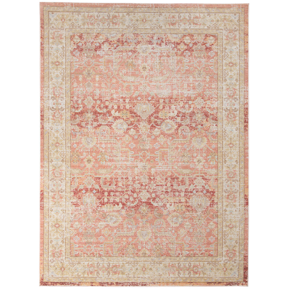 2' x 3' Red and Ivory Oriental Power Loom Distressed Area Rug
