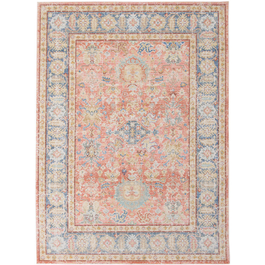 2' x 3' Blue and Pink Oriental Power Loom Distressed Area Rug