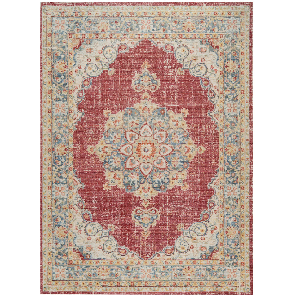2' x 3' Blue and Yellow Medallion Power Loom Distressed Area Rug
