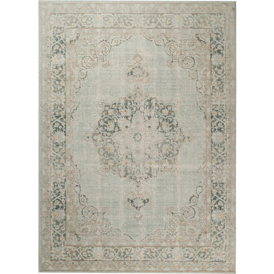 2' x 3' Green and Brown Medallion Power Loom Distressed Area Rug