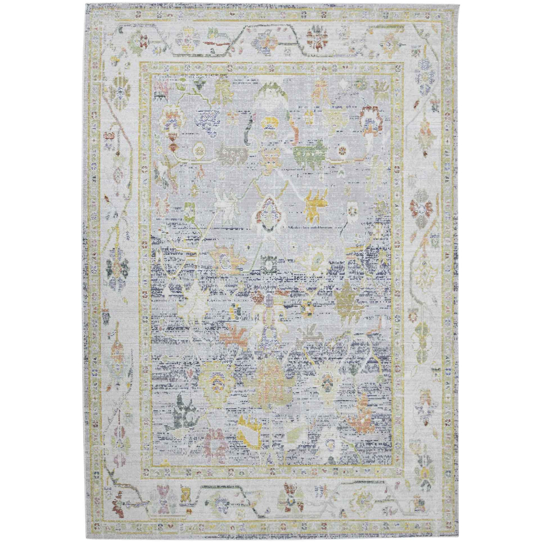 2' x 3' Blue and Ivory Oriental Power Loom Distressed Area Rug