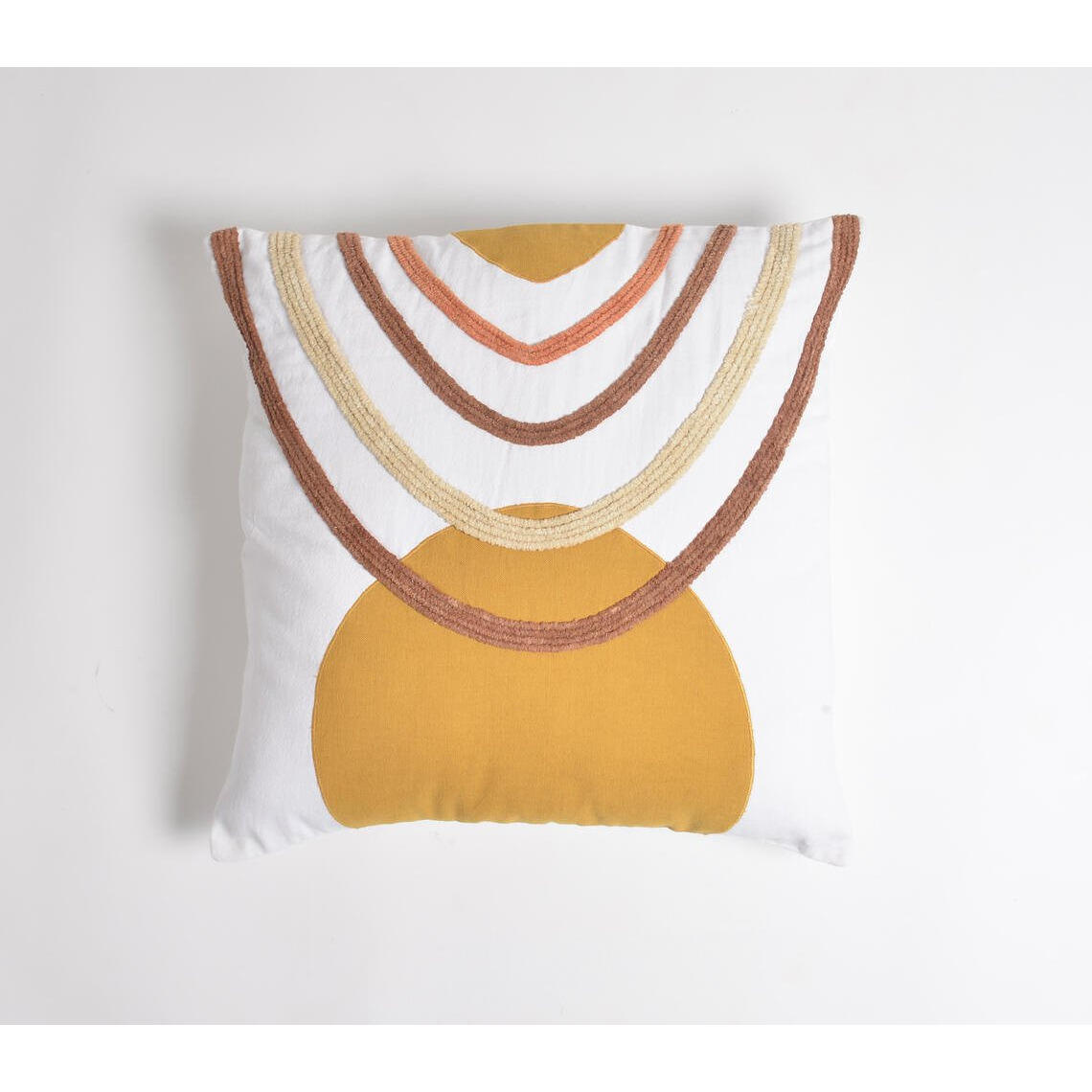 18" X 18" White and Gold Boho Cotton Pillow Cover With Embroidery