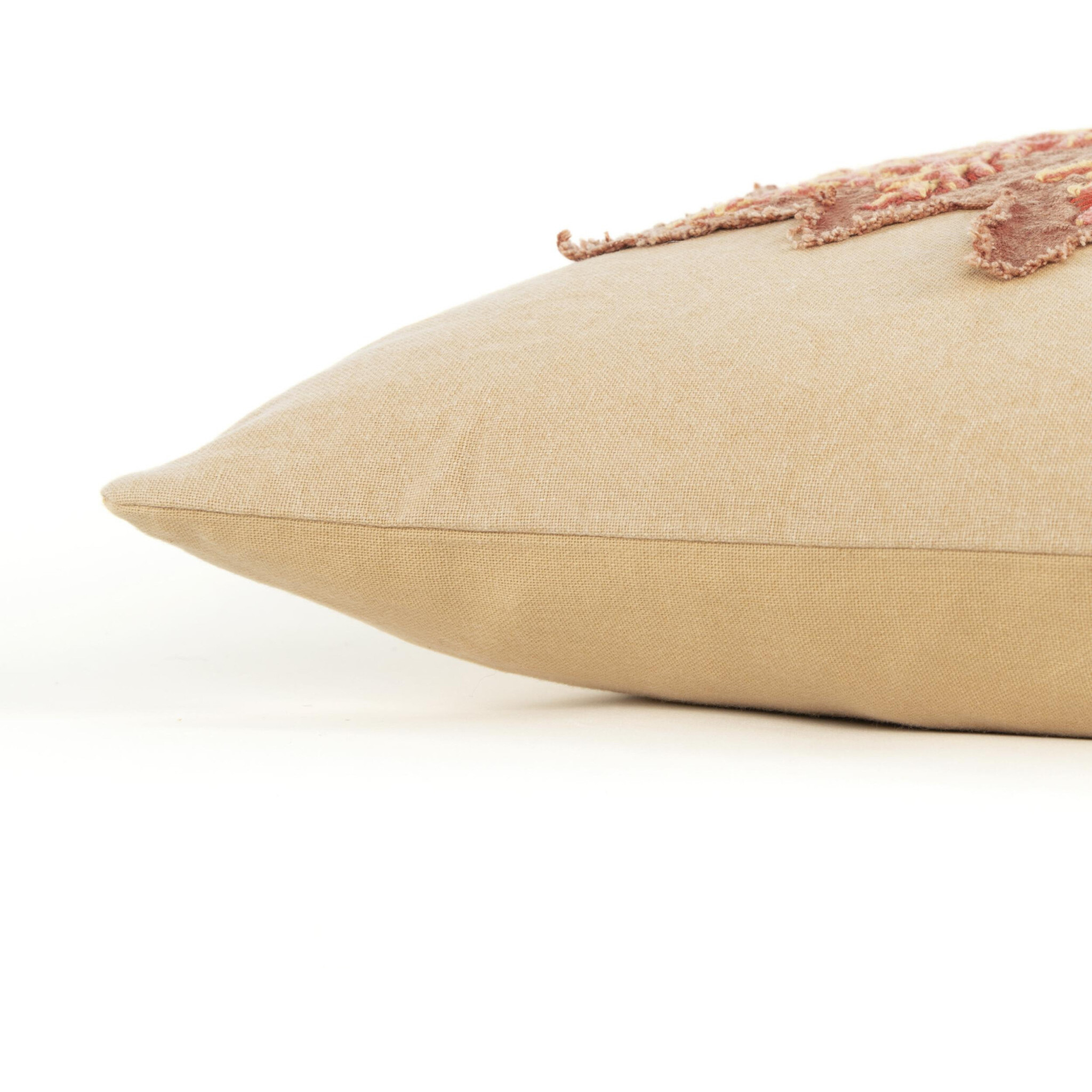 14" X 26" Beige and Brown Autumn Leaves Throw Pillow With Applique And Embroidery