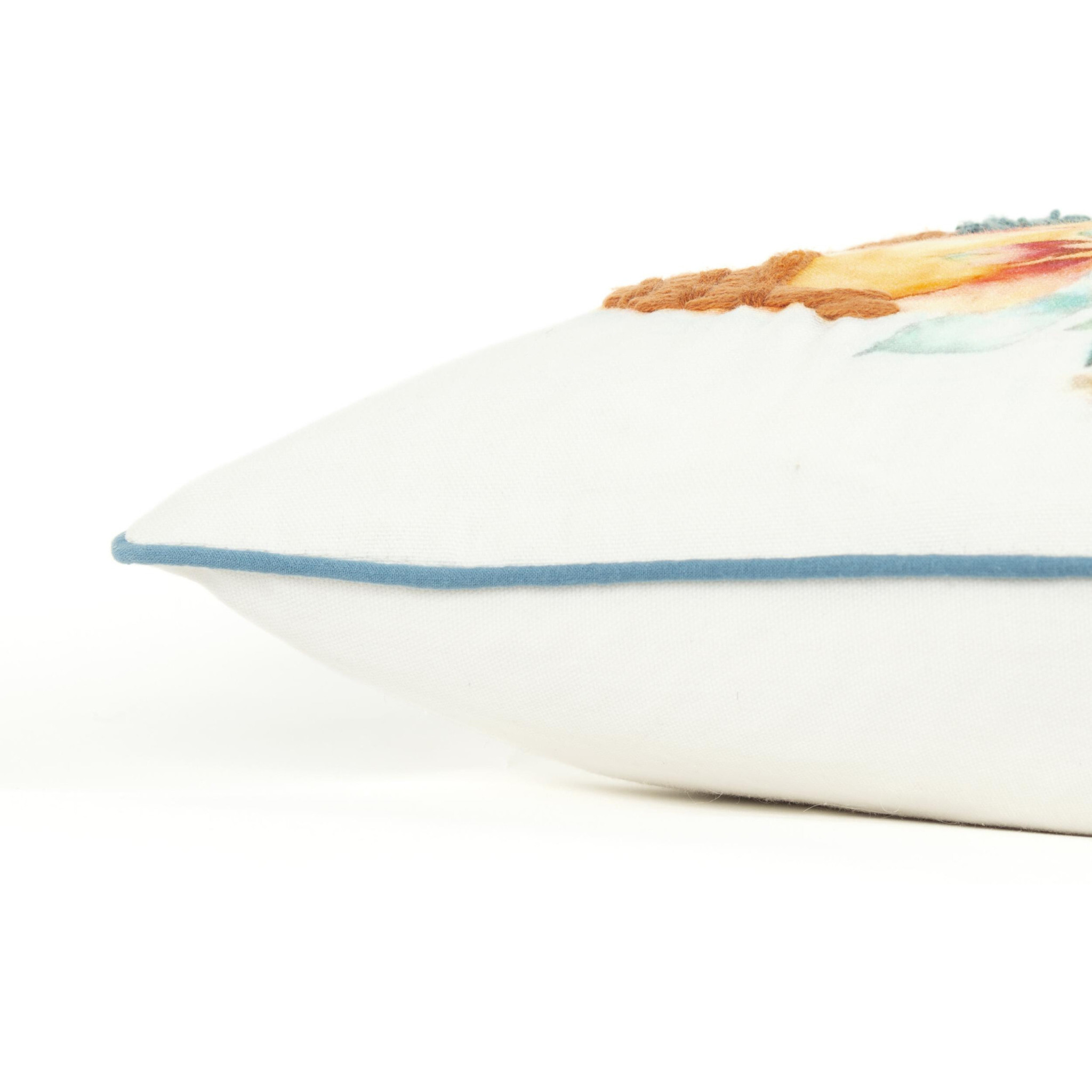 14" X 14" Blue and White Thanksgiving Cotton Pillow With Embroidery Edges