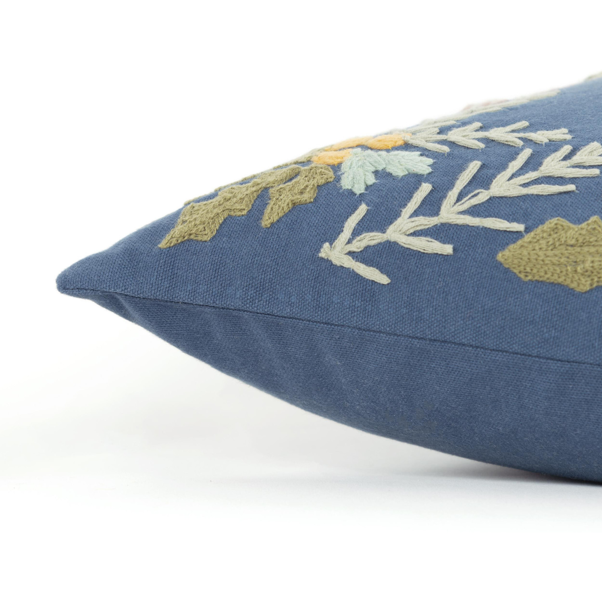 18" Blue and Pink Thanksgiving Cotton Pillow With Embroidery Edges