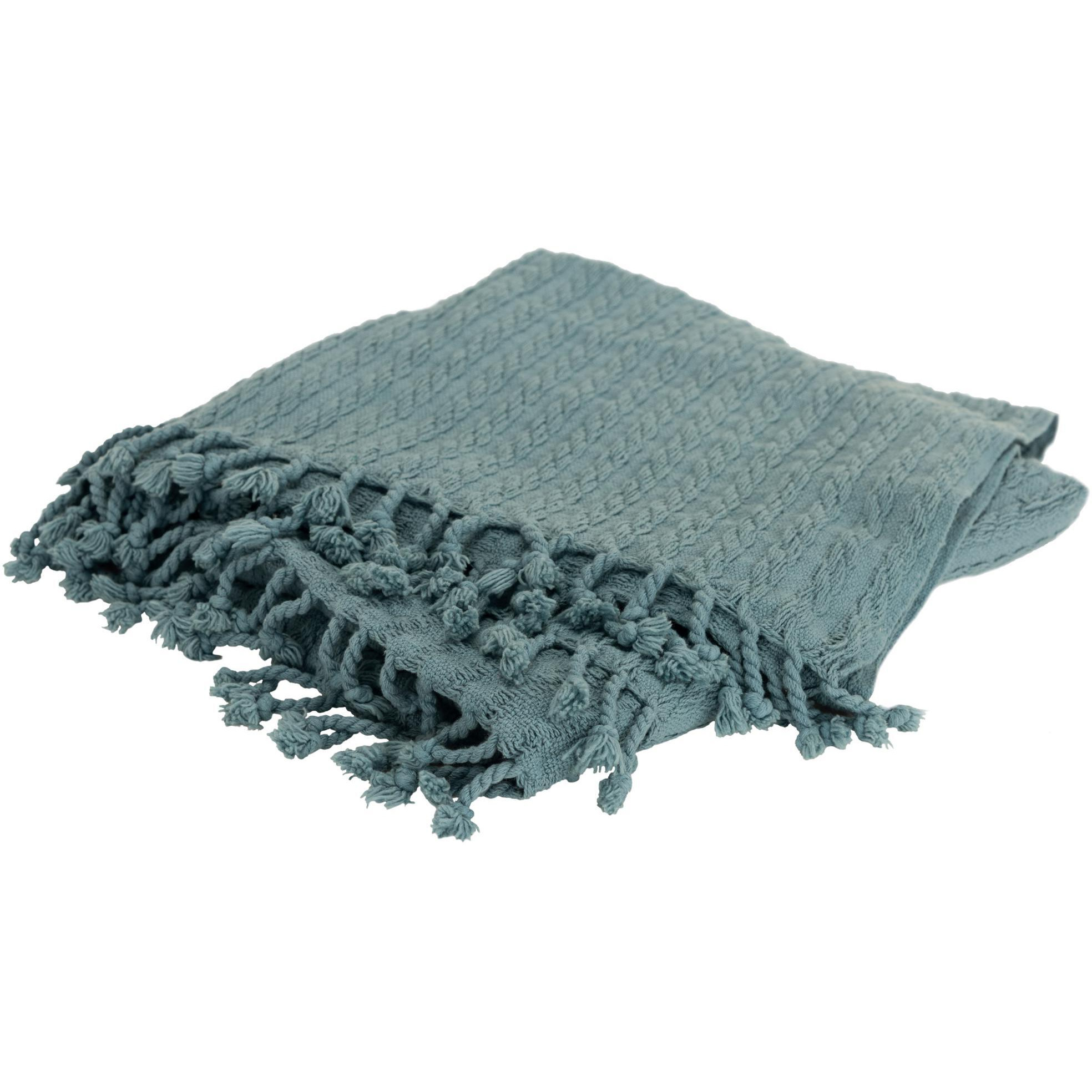 Teal Blue Knitted 100% Cotton Throw Blanket