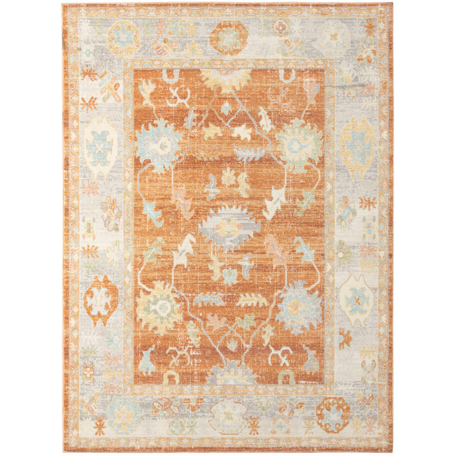 2' X 3' Blue and Orange Floral Stain Resistant Indoor Outdoor Area Rug