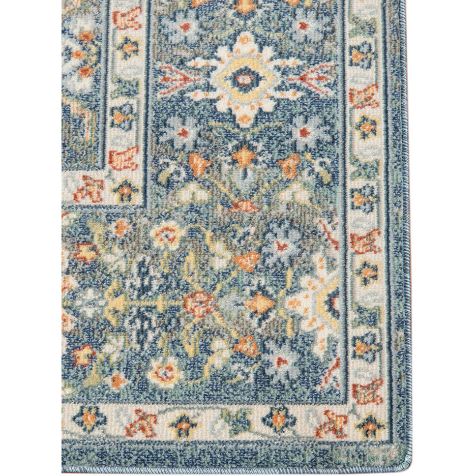 2' X 3' Blue and Orange Floral Medallion Stain Resistant Indoor Outdoor Area Rug
