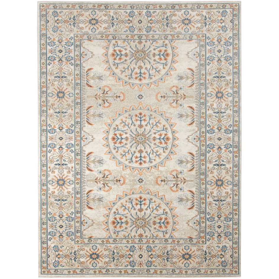 2' X 3' Blue and Orange Medallion Stain Resistant Indoor Outdoor Area Rug