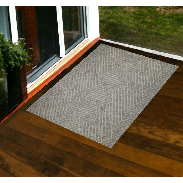 2' X 3' Gray Geometric Stain Resistant Indoor Outdoor Area Rug