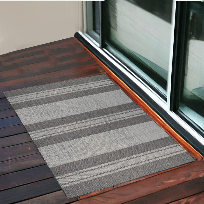 2' X 3' Blue and Gray Striped Stain Resistant Indoor Outdoor Area Rug