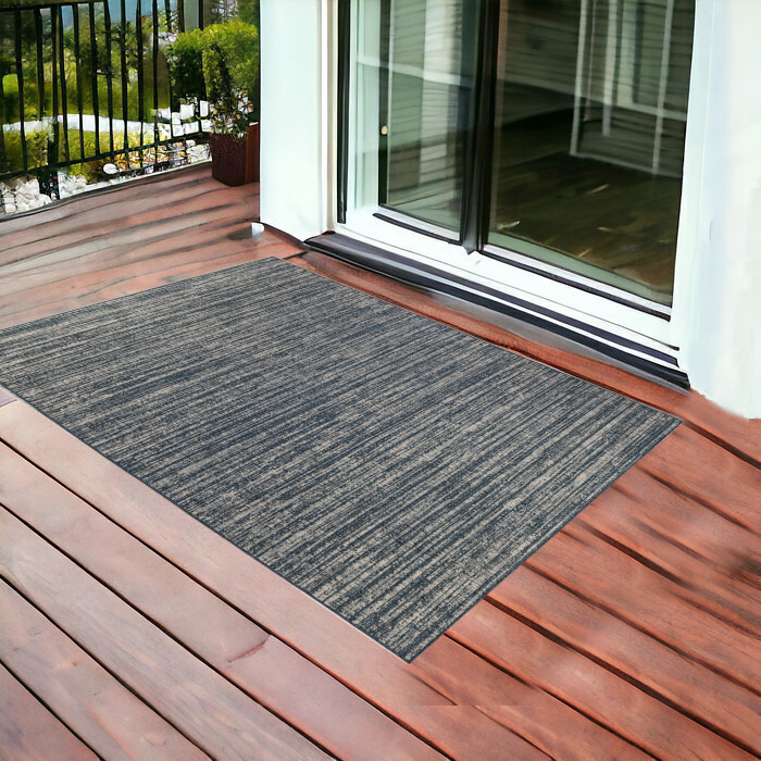 2' X 3' Gray and Blue Striped Stain Resistant Indoor Outdoor Area Rug